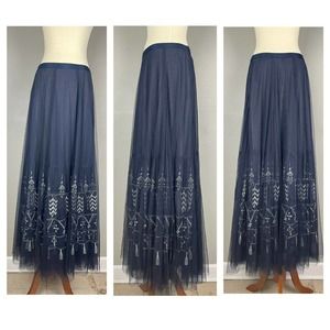 Anthropolgie Floreat Maxi Skirt Tule Embroidered